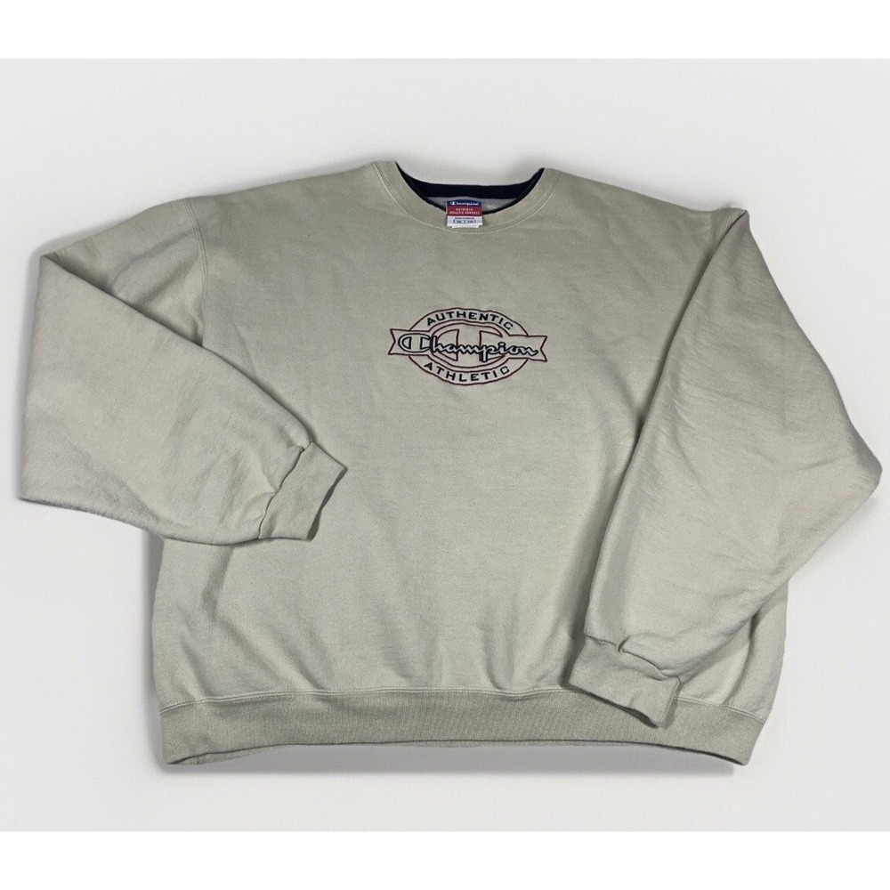 Vintage Champion Sweatshirt Mens XL Beige Crew Neck Y2K